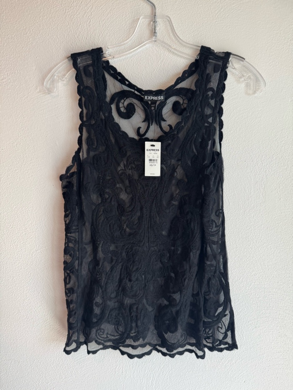 NWT Express Black Sleeveless Lace Overlay Tank Top - Picture 2 of 7